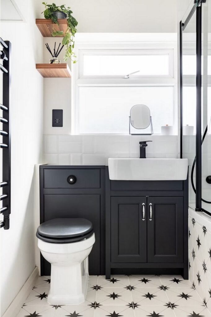 Salle de bain en noir et blanc