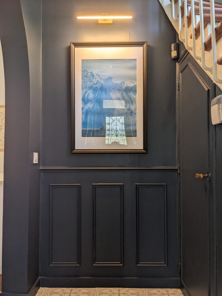 A moody hallway with enhanced historical features