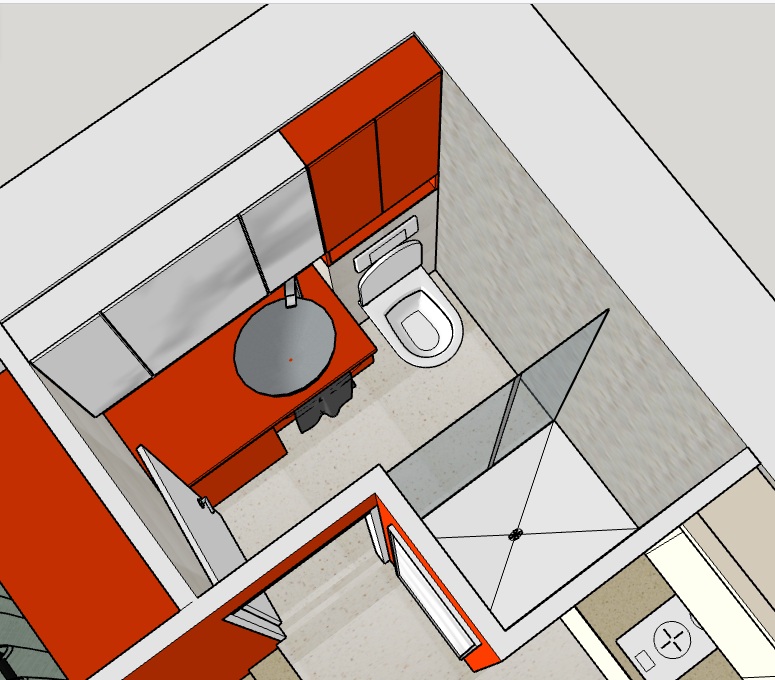 Salle de bain du studio avec WC et lave-linge